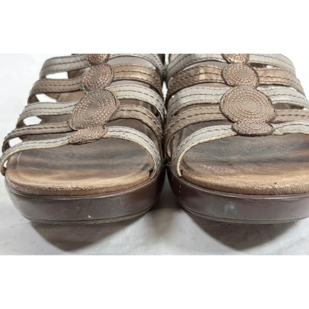 Dansko Womens Drea Fisherman Metallic Bronze Silver Gladiator Wedge Sandals US 9